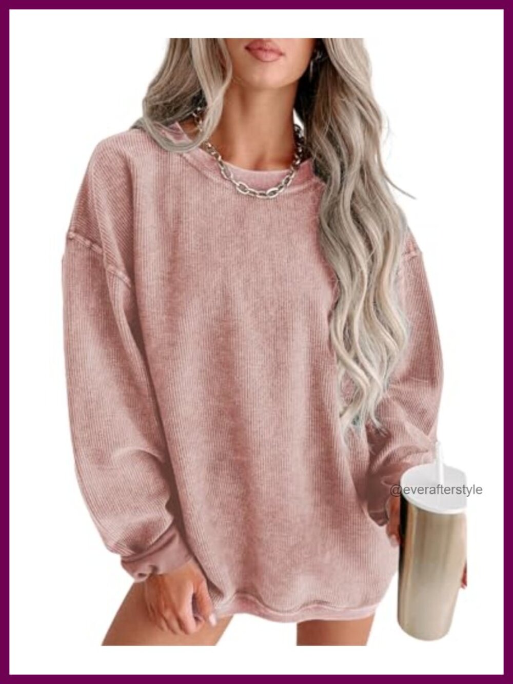 Womens Oversized Corduroy Crewneck Sweatshirt Pullover Ribbed Cuff Long Sleeve